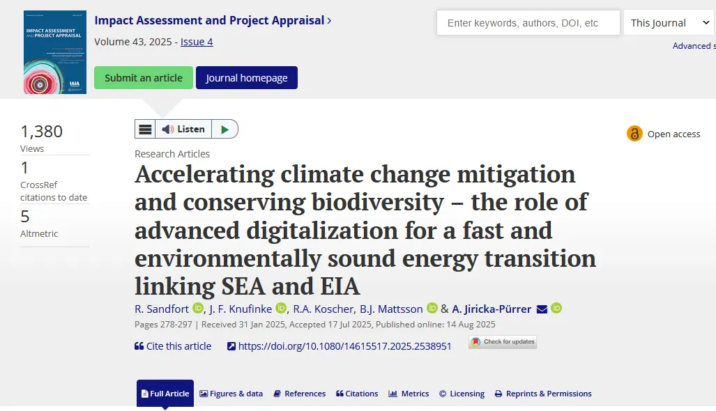 Artikel in Impact Assessment and Project Appraisal